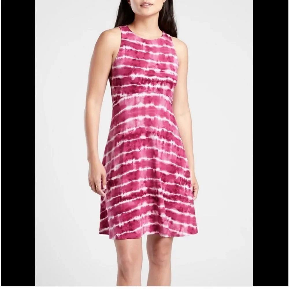 Athleta Purple White Tie-Dye Sleeveless Santorini Dress Size Large Petite
